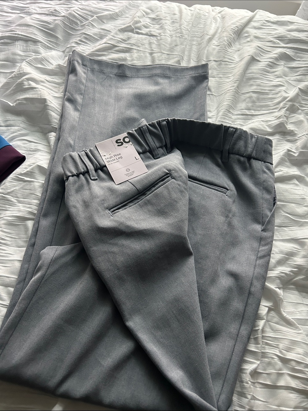 🌹🆕 L Grey Elastic-Waist wide leg high rise 31" inseam Dress Pants